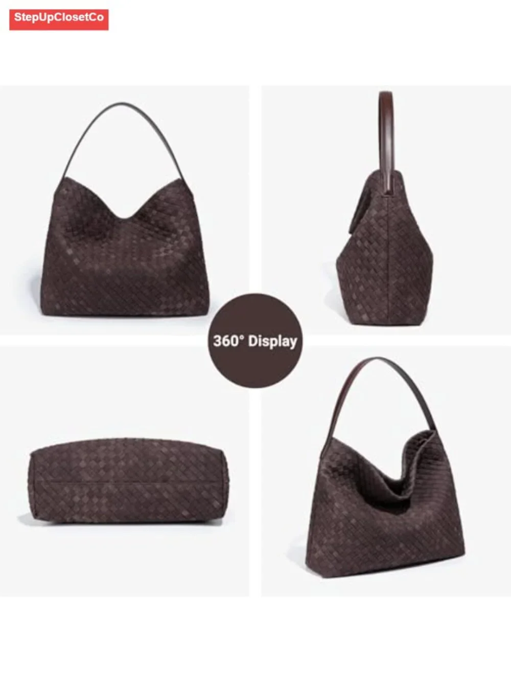 Woven Suede Hobo Bag Women Slouchy Shoulder Tote Purse with Detachable